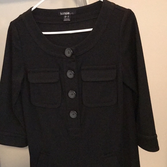 EUC KENSIE BLACK 3/4 SLEEVE DRESS BUTTONS & POCKET ACCENTS 2 LINED POCKETS. SZ M - Picture 4 of 8